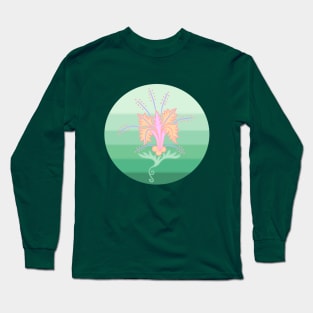 Jacobean Flower on Green Pastel Striped Circle Long Sleeve T-Shirt